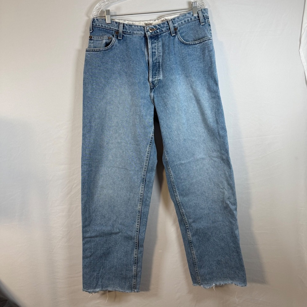 Vtg Mossimo Gene Stove Pipe Cut Mens Jeans 34x30 Button Fly Raw Hem Y2K Skater‎